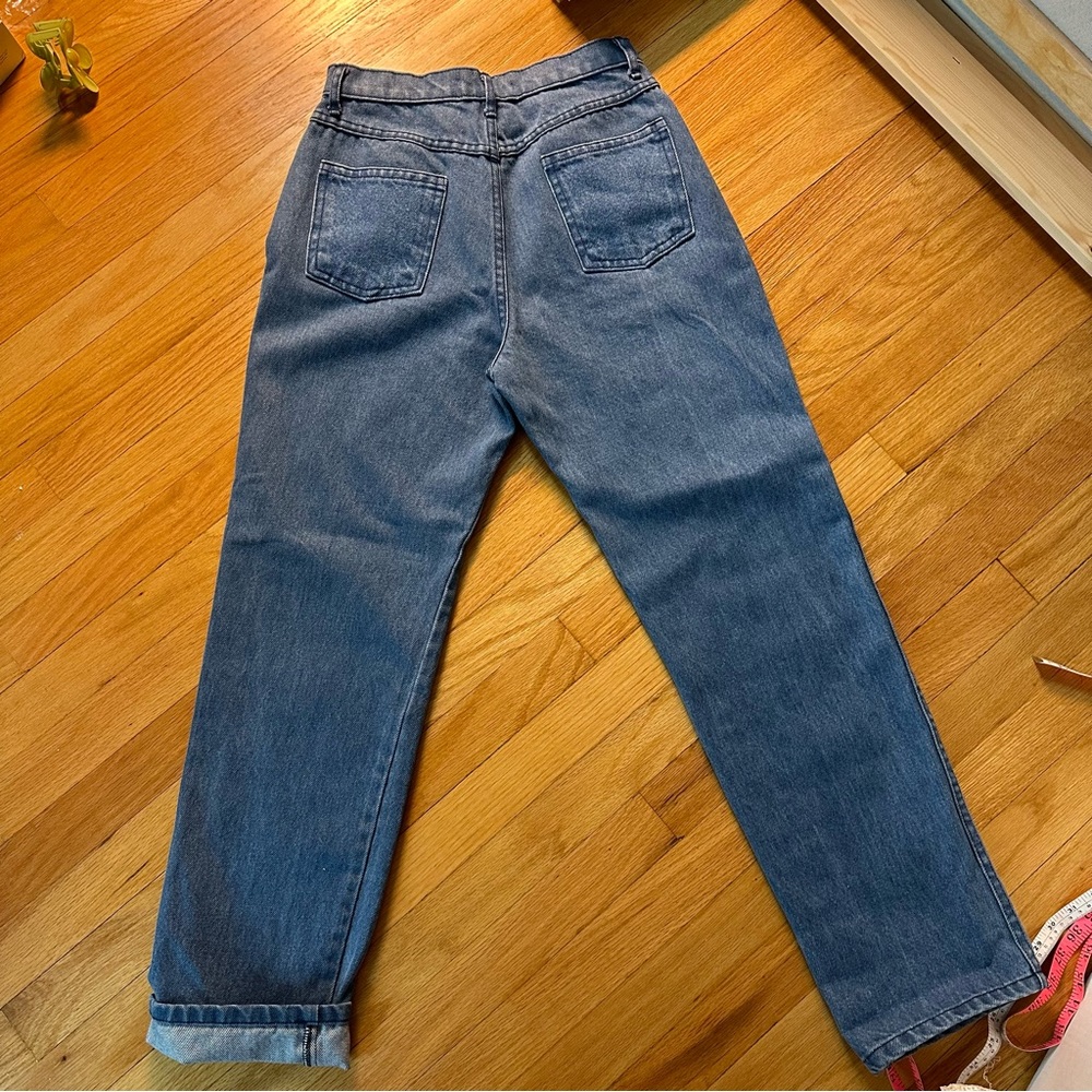 CARLEEN Patchwork Jeans One of a Kind vintage quilt Made in USA straight leg - Picture 9 of 12
